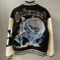 GODSPEED Alien Robot Embroidered Contrast Varsity Jacket