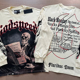 GODSPEED Vintage Newspaper Print Loose Long Sleeve Tee