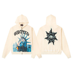 Godspeed Statue Of Liberty Print Zip Up Hoodie