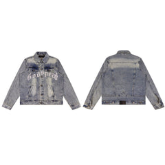 GODSPEED Vintage Washed Embroidered Denim Varsity Jacket