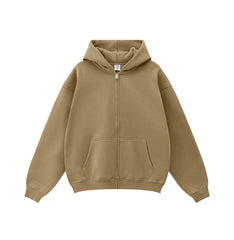Kanye West-Inspired Heavyweight Fleece Zip-Up Hoodie – Khaki