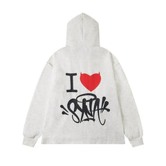Syna World "I Heart Syna" Devil Graphic Oversized Fleece Hoodie (Oatmeal / Red / Black)