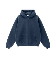 Kanye West-Inspired Heavyweight Fleece Zip-Up Hoodie – Navy Blue