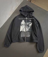ERD Inspired Boxy Crop Portrait Patchwork Zip Hoodie