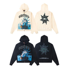 Godspeed Statue Of Liberty Print Zip Up Hoodie