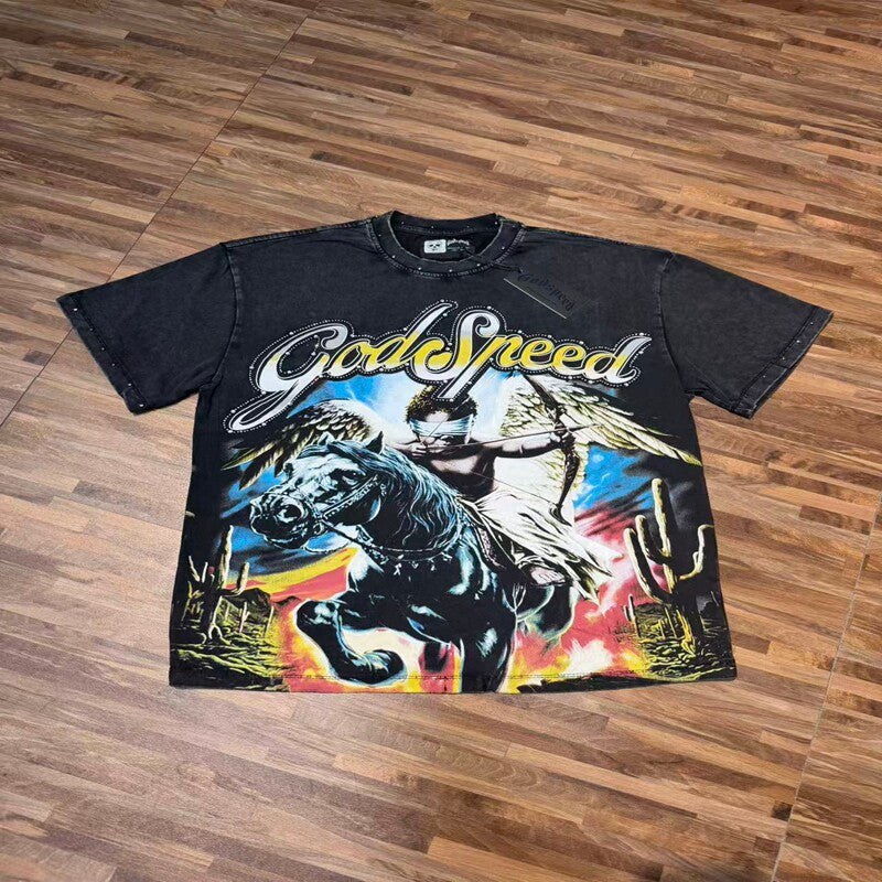 GODSPEED Vintage Angel Rhinestone Graphic Cotton Tee