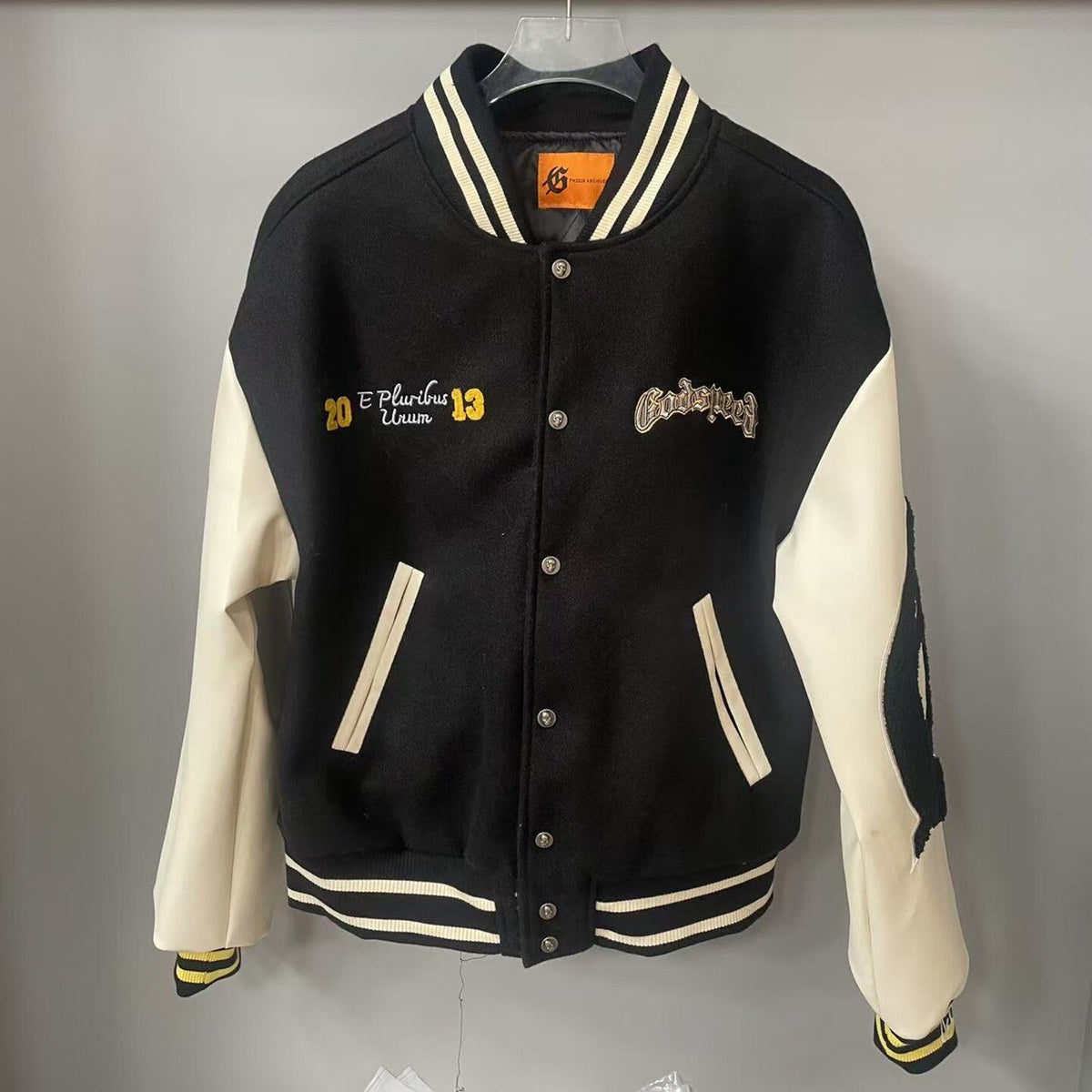 GODSPEED Alien Robot Embroidered Contrast Varsity Jacket