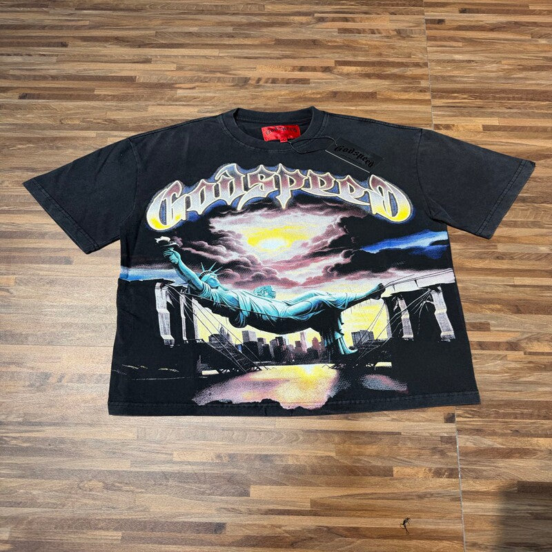 GODSPEED Vintage Washed Rock Graphic Cotton Tee