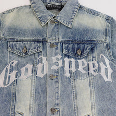 GODSPEED Vintage Washed Embroidered Denim Varsity Jacket