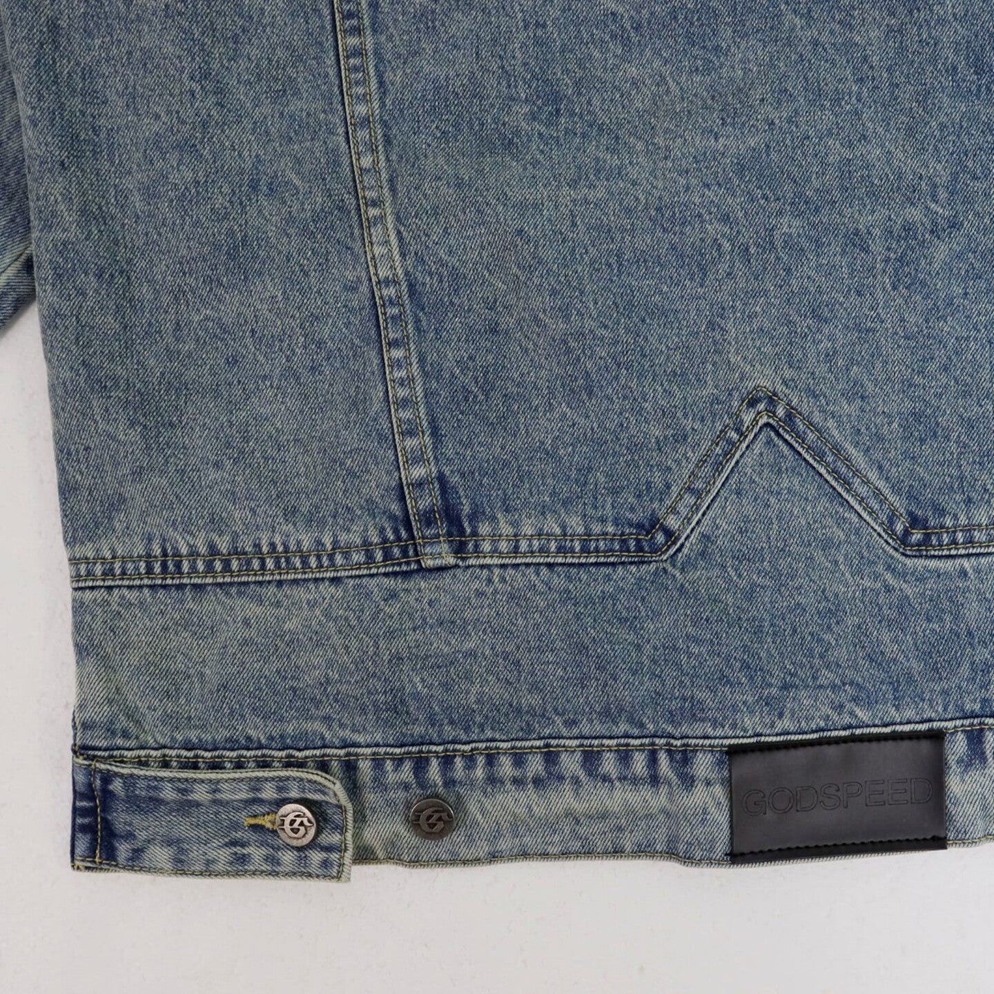 GODSPEED Vintage Washed Embroidered Denim Varsity Jacket