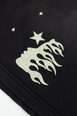 Retro Distressed Star Print Elastic Waist Loose‑Fit Men’s Casual Shorts