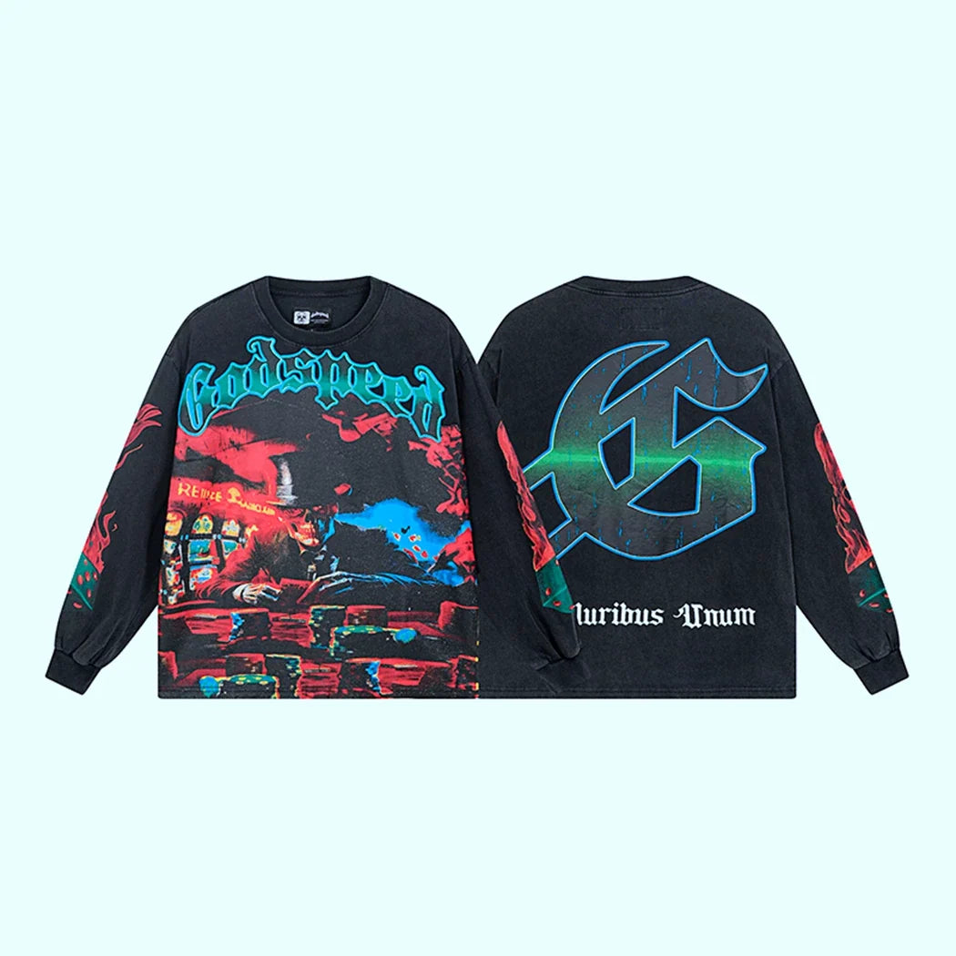 GODSPEED Vintage Rose Print Loose Long Sleeve Tee