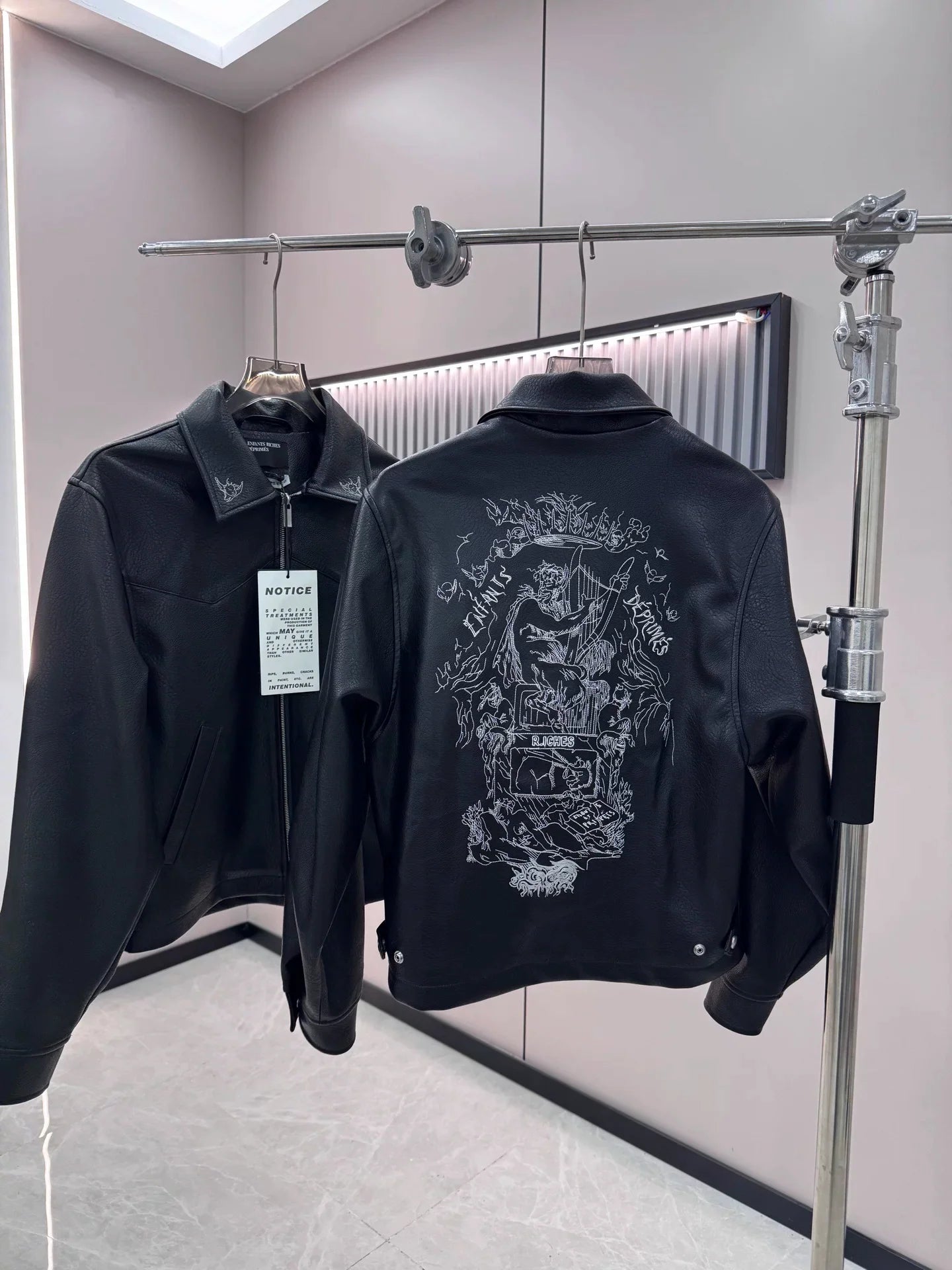 ERD Inspired Heavy Embroidery PU Leather Biker Jacket