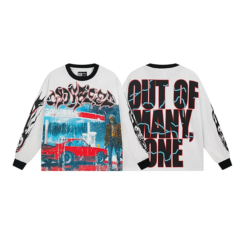 GODSPEED Vintage Rose Print Loose Long Sleeve Tee