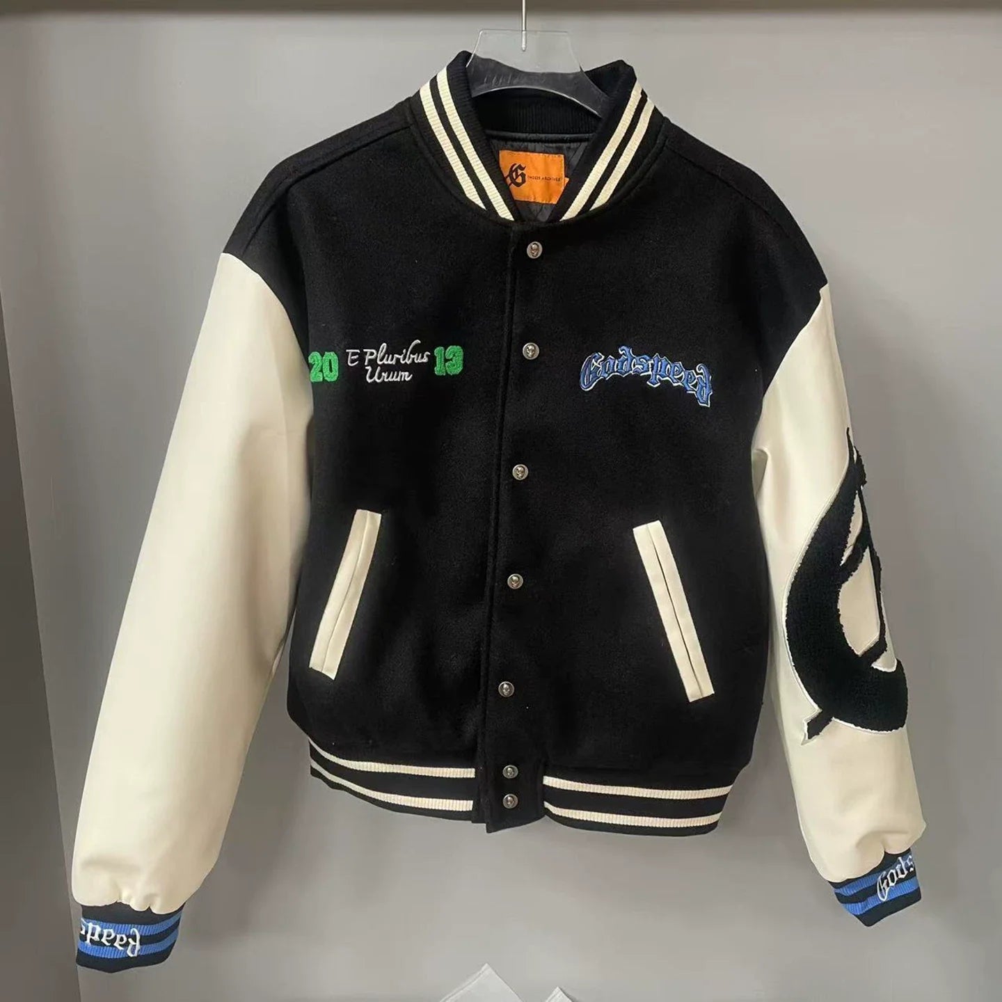 GODSPEED American Embroidered Moon Wolf Baseball Jacket