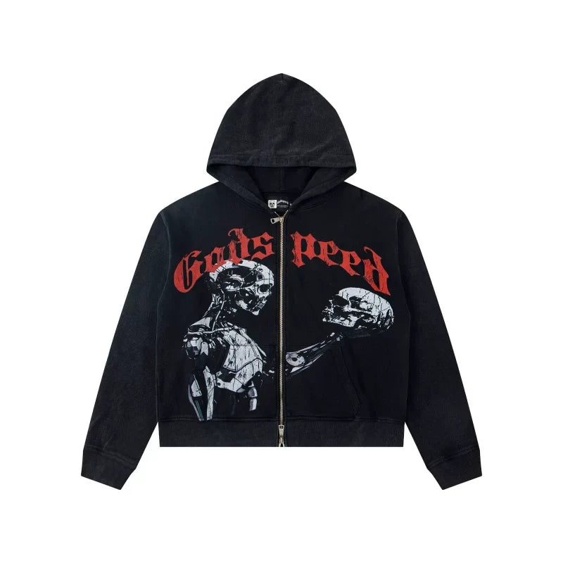 Godspeed Distress Patchwork Zip Up Hoodie