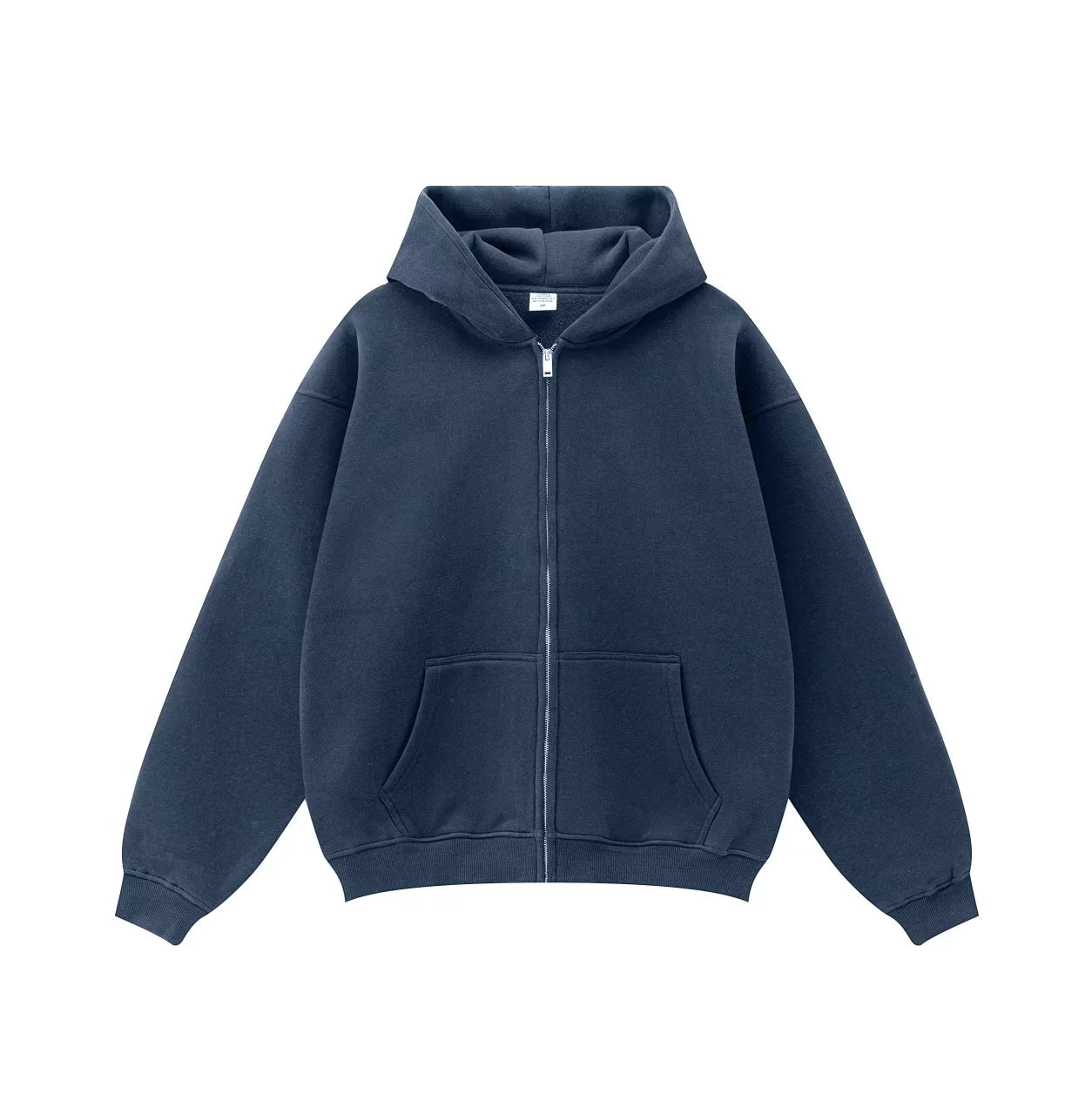 Kanye West-Inspired Heavyweight Fleece Zip-Up Hoodie – Navy Blue