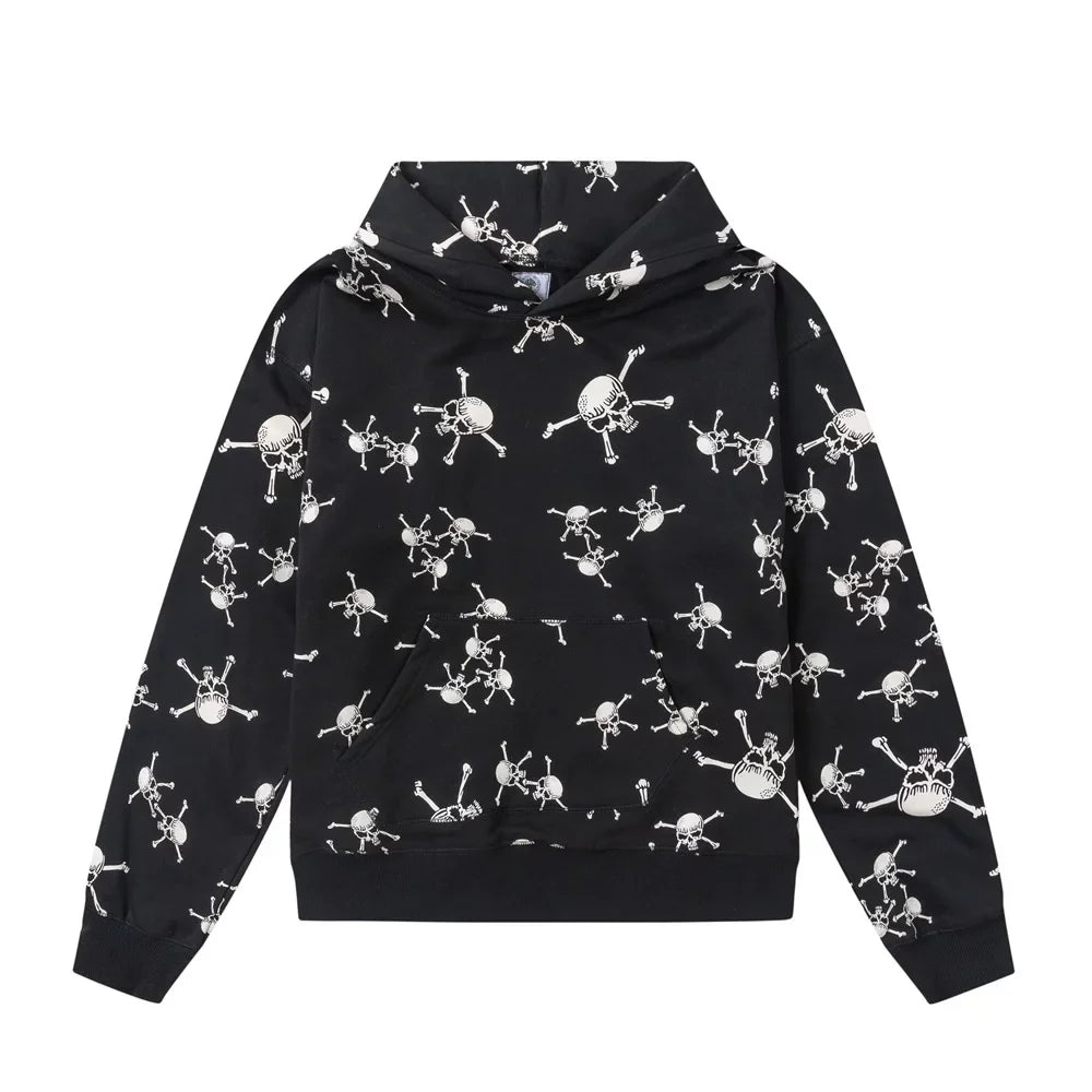 Saint Michael All-Over Skull Print Hoodie - Black