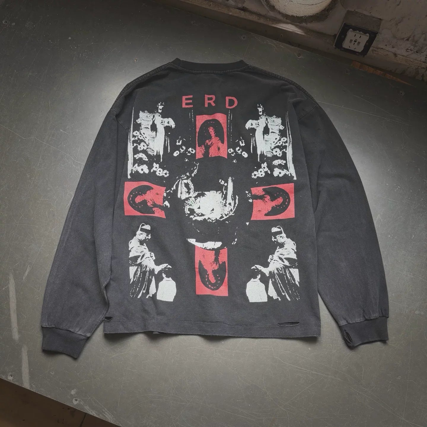 ERD High Street Vintage Washed Distressed Letter Long Tee