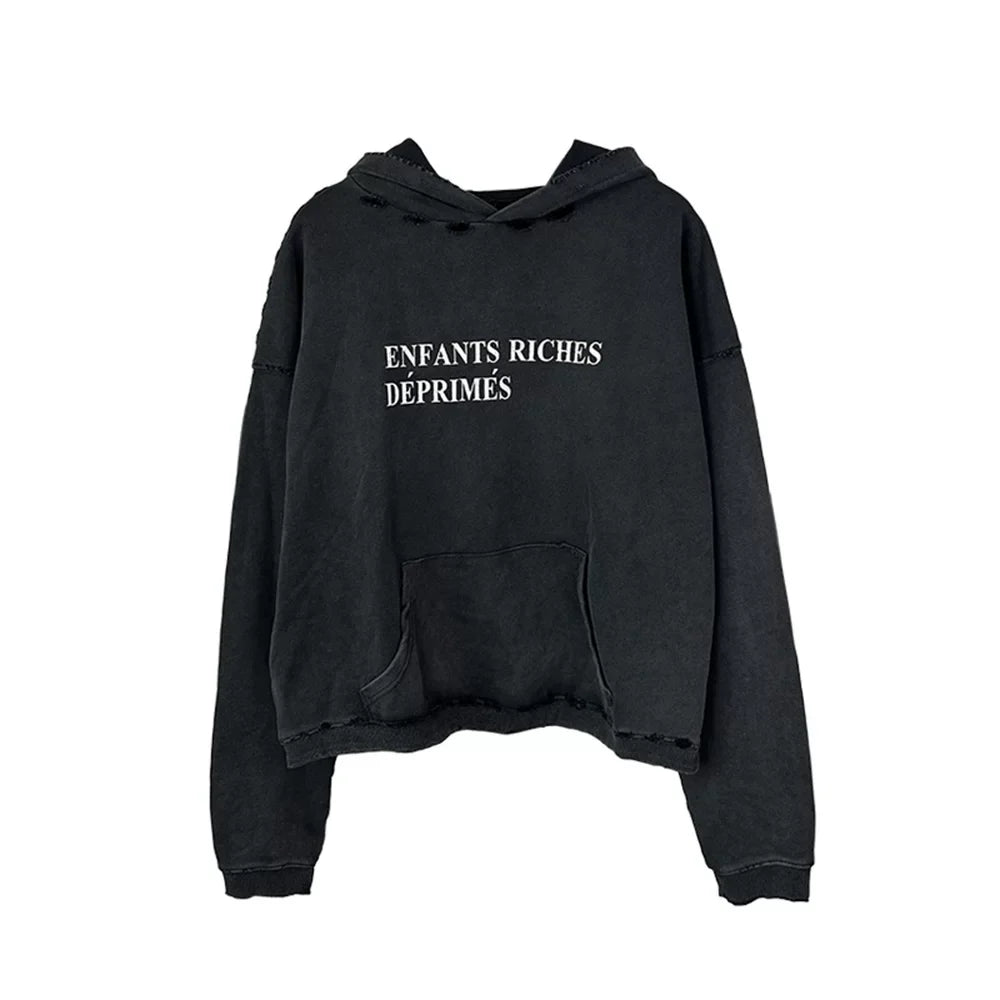 ERD's melancholic Distressed Oversized Logo Pullover Hoodie