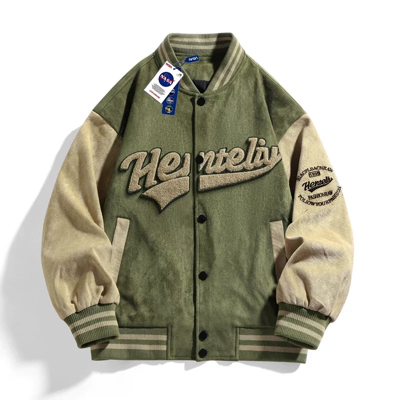 VARE Vintage Washed Green Letterman Varsity Jacket
