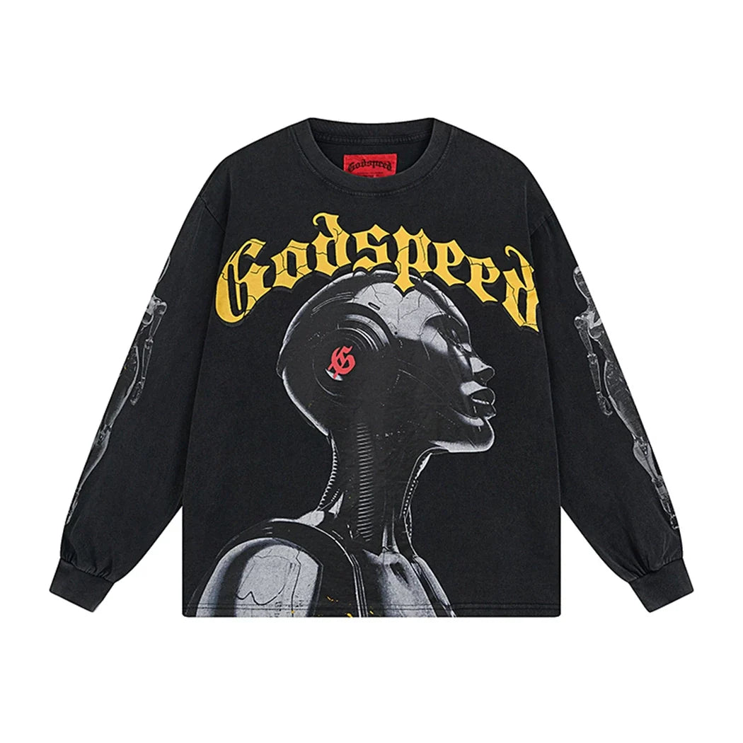 GODSPEED Vintage Rose Print Loose Long Sleeve Tee