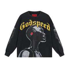 GODSPEED Vintage Rose Print Loose Long Sleeve Tee
