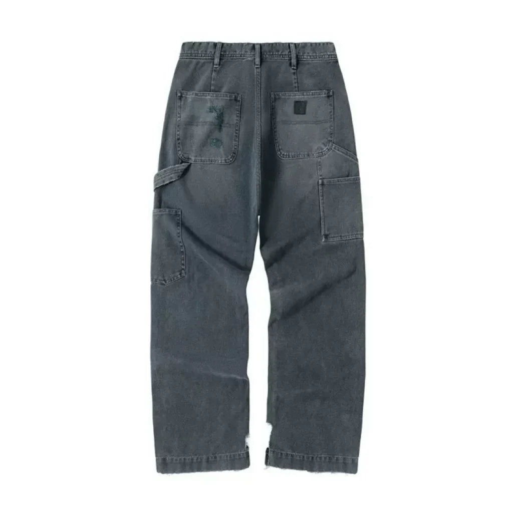 ERD melancholic Distressed Black Straight Leg Jeans