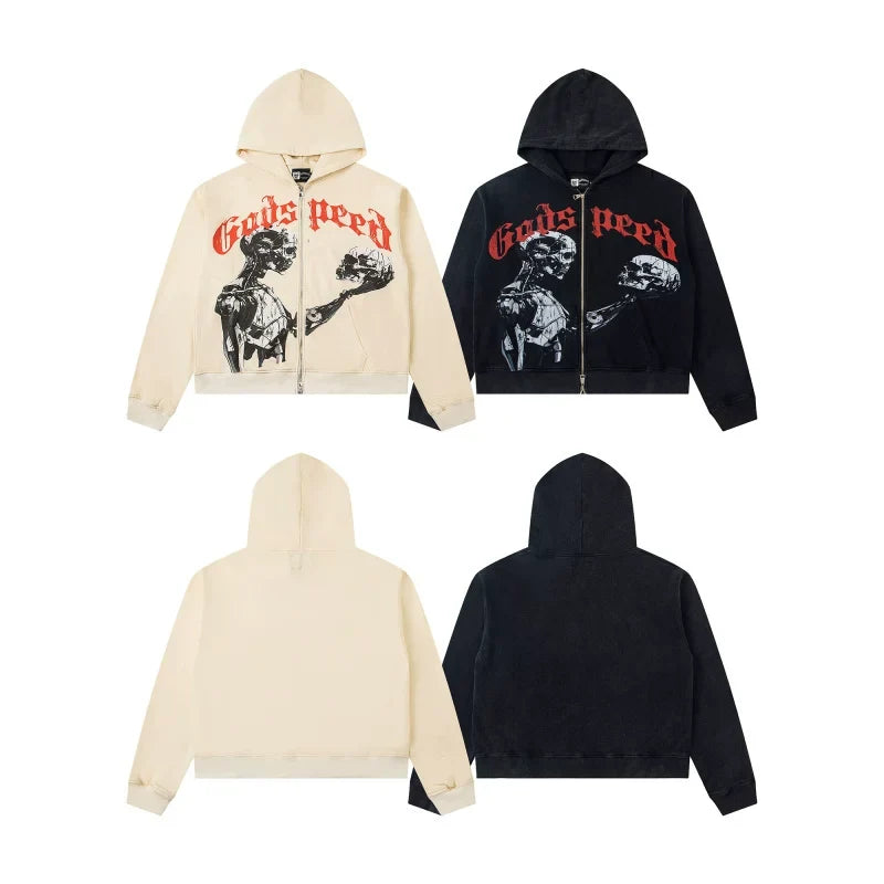 Godspeed Distress Patchwork Zip Up Hoodie