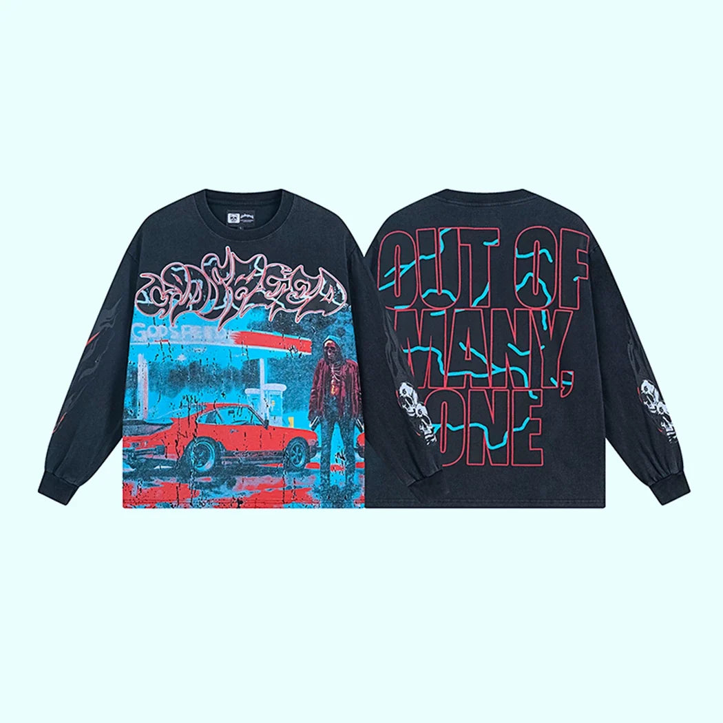 GODSPEED Vintage Rose Print Loose Long Sleeve Tee