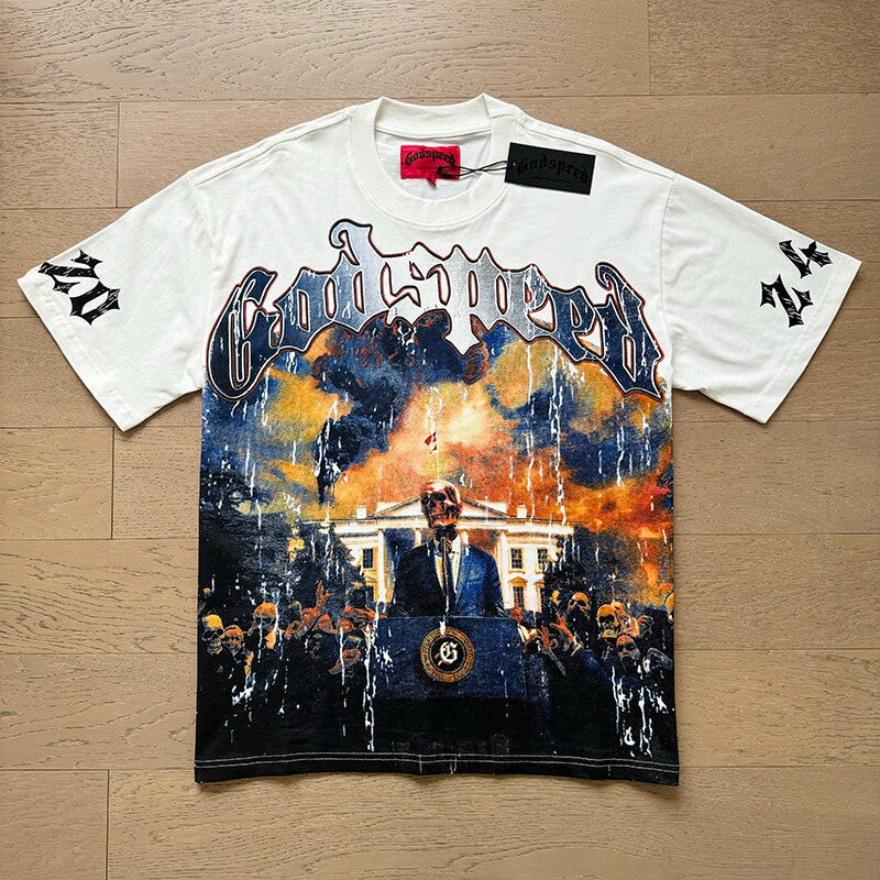 GODSPEED Vintage Biker Rock Graphic Loose Cotton Tee