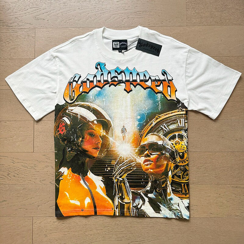 GODSPEED Vintage Biker Rock Graphic Loose Cotton Tee