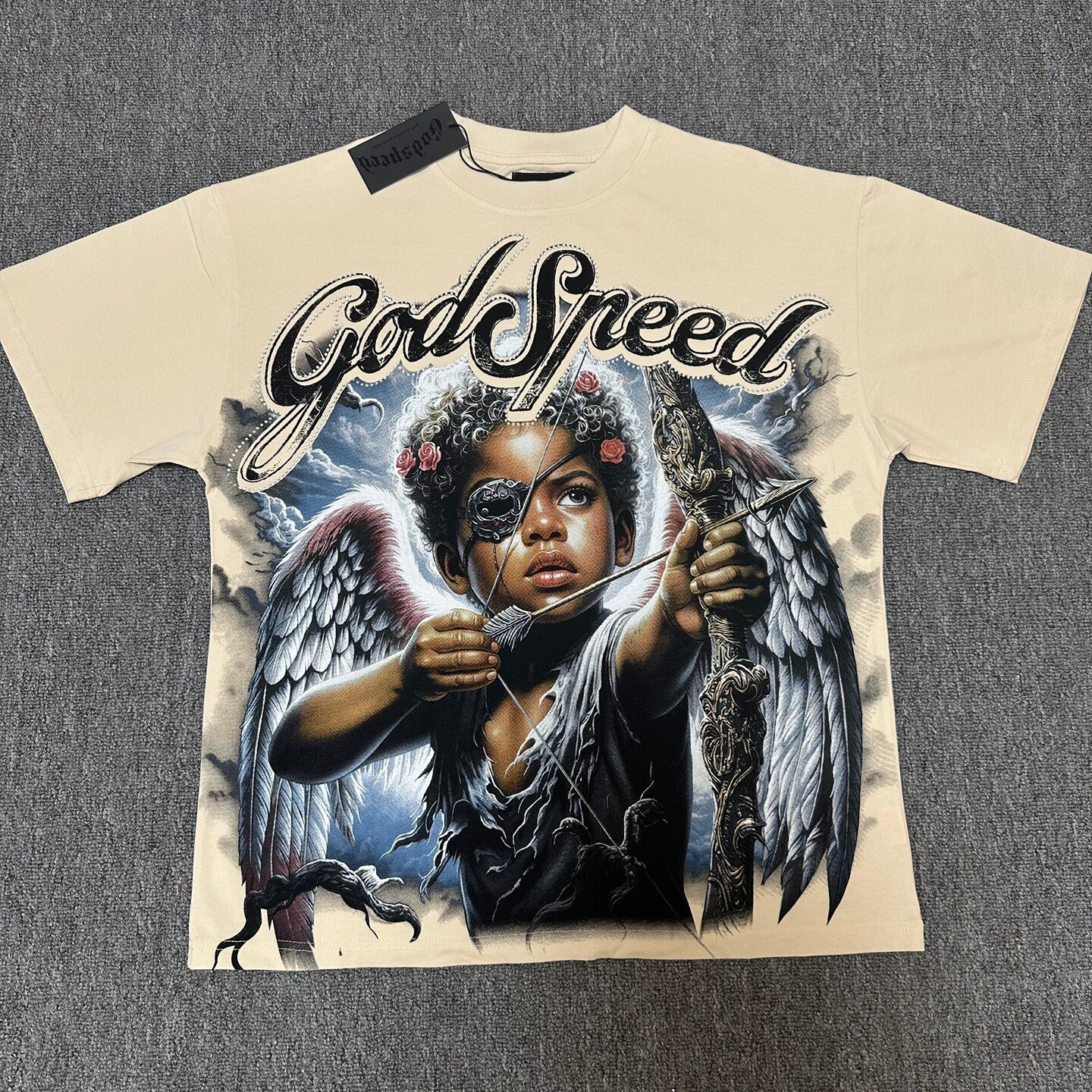 GODSPEED Vintage Angel Rhinestone Washed Cotton Tee