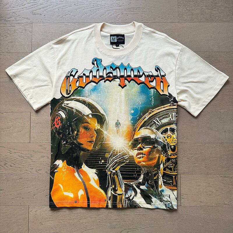GODSPEED Vintage Biker Rock Graphic Loose Cotton Tee