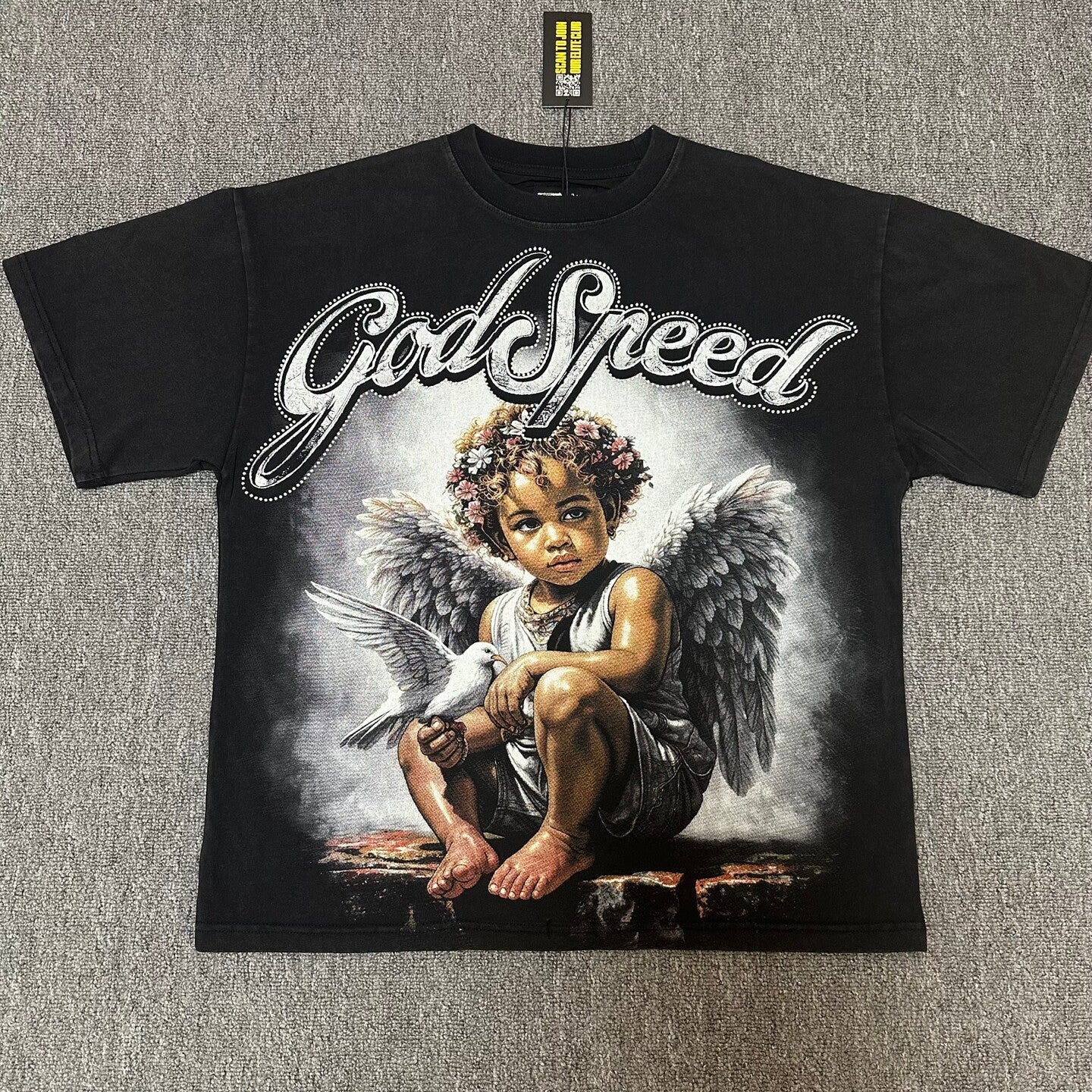 GODSPEED Vintage Angel Rhinestone Washed Cotton Tee