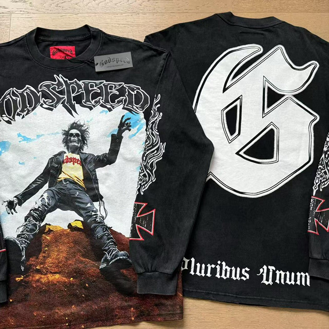 GODSPEED Vintage Washed Graphic Loose Long Sleeve Tee